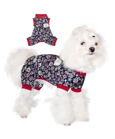 TONY HOBY Dog Pajamas, Dog Jumpsuit Onesies with Black Flower, 4 Legged Dog Pajamas for All Seasons for Small Medium Dog (Black, Flower, M) Medium Black-Flower