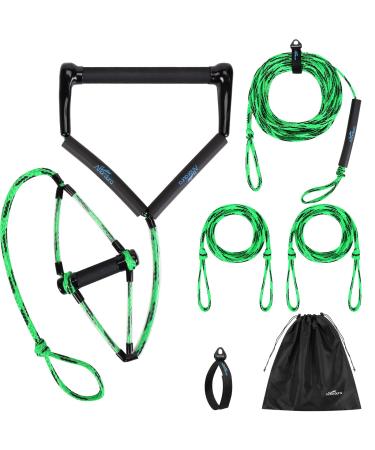 Affordura Wakeboard Rope Water Ski Rope with Handle Ski Ropes for Watersports, Ski Tow Rope for Tubing 4 Sections Tube Tow Rope for Watersports (75 Feet), Storing Bag Included Green