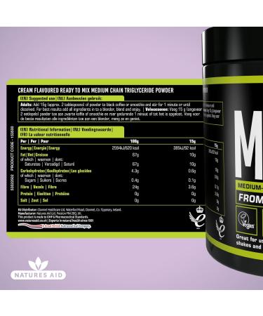 Natures Aid MCT Oil Creamer Powder - Add to Coffee Shakes Smoothies - 100 Percent Premium Coconut Oil Pure Sustainably Sourced Vegan Vegetarian GMP Standards Rapid Absorbed for Energy MCT Oil Creamer Powder 225g - Buy Online on GoSupps.com