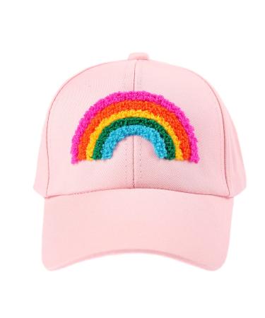 Mini angel Girls Baseball Cap Kids Adjustable Unicorn Ponytail Hat Glitter Shiny Messy Bun Cap 4-10 Years Pink Rainbow