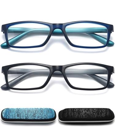 Blue Light Blocking Reading Glasses for Men - 2 Pack Glare Blocking Computer Readers with Spring Hinge Magnification Eyeglasses 1.25 Blue+black 1.25 x