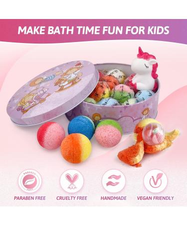Bath Bombs for Kids 12+1 Bath Bombs with Girls Hair Ties Inside Bonus1 Funny Squeaking Toy Organic Colorful Bubble Bath for Kids Safe Tin Box Bath Bombs for Girls Gift Set for Birthday Party - Buy Online on GoSupps.com