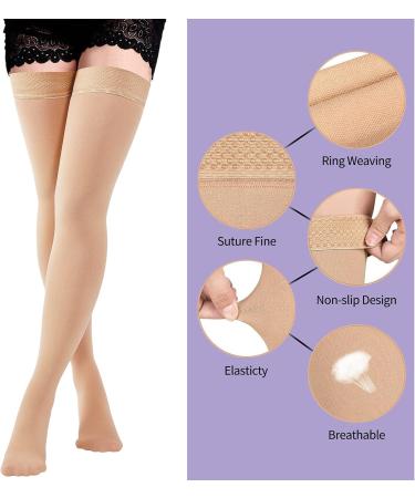Evolyline Medical Compression Stockings - 20-30 mmHg Support for Men & Women | Class 2 Thigh Highs to Prevent Varicose Veins (Beige) - Buy Online on GoSupps.com
