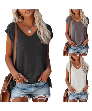Summer Tops for Women, Womens Short Sleeve Tops Solid Color Casual Shirts Loose Fit Basic Blouse Trendy Tunic Shirts A01-black Large