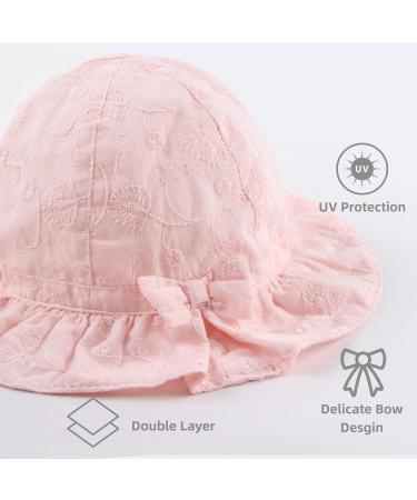 XIAOHAWANG Baby Girl Sun Hat - Embroidered Flowers Toddler Bucket Hat for Infant Girls 1-2 Years - Pink Bow - Buy Online on GoSupps.com