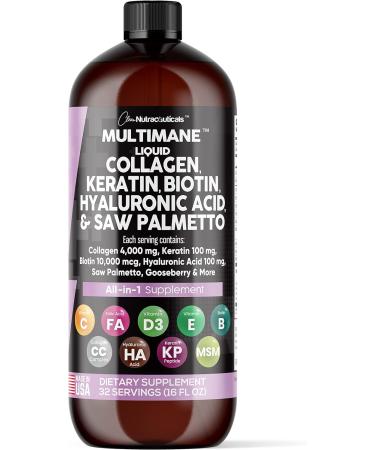 Premium Liquid Collagen with Biotin, Keratin, Saw Palmetto - Hair Skin and Nails Vitamins - Made in USA - 16 Fl. Oz - Buy Online on GoSupps.com