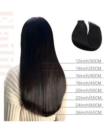 Elailite Real Hair Extensions Tape In #1 Black - 20 Pieces Invisible Glue 40cm 30g Real Human Hair - Buy Online on GoSupps.com