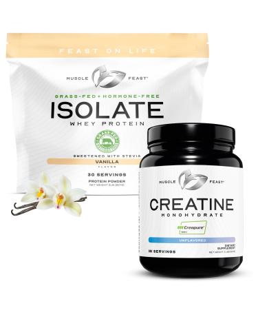 Muscle Feast Creatine + Isolate Bundle: 1 Creatine Powder (Unflavored 2lb) + 1 Whey Protein Isolate (Vanilla 2lb) | Premium Supplements Vegetarian Gluten Free