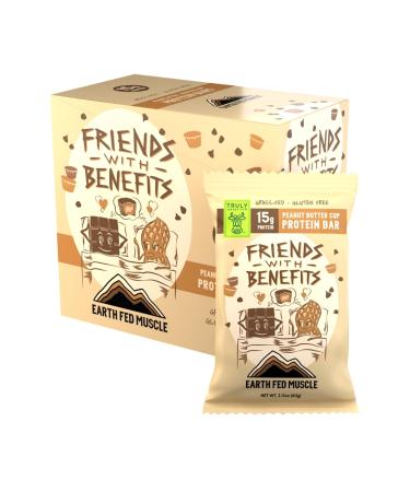 Earth Fed Muscle Friends with Benefits Chocolate Peanut Butter Grass Fed Whey Protein Bars | 15g Protein Snack | Gluten Free Non-GMO All-Natural Peanut Butter Energy | 2.12 oz Bars (10 Count)