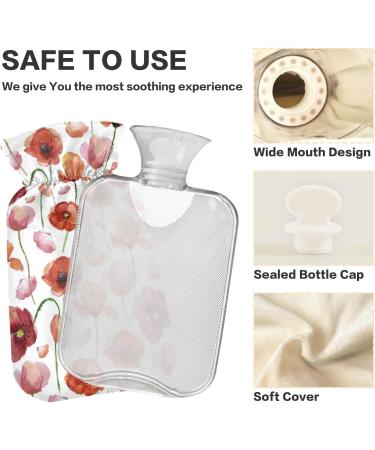 NAANLE Hot Water Bottle with Cover - Watercolor Poppy Flower 2L Large Warm-Up Bag for Menstrual Cramps & Heat/Cold Therapy | International Shipping - Buy Online on GoSupps.com