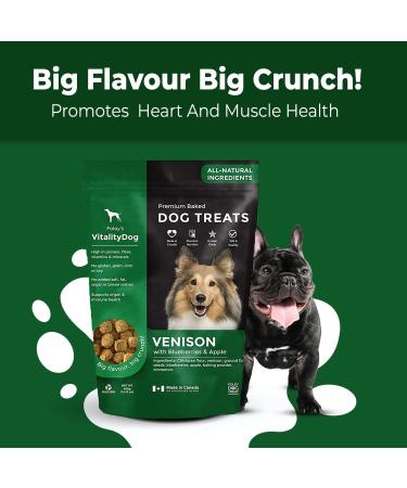 Vitality Dog Venison with Blueberries & Apple (2-Pack) Premium Baked Dog Treats - Training Treats for Dogs Pet Treats Dog Snacks - Made in Canada Grain Free Human Grade 400g / 14.1oz Venison with Blueberries & Apple 400 g (Pack of 2) - Buy Online on GoSupps.com