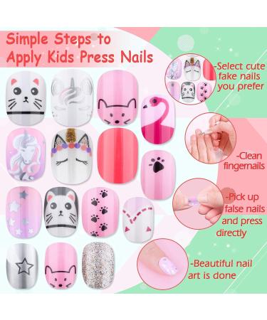 144 Pcs Kids Fake Press on Nails - Thrilez Pink Series | Pre Glue Full Cover Short False Nails for Children, Teens - Nail Art Decoration - Buy Online on GoSupps.com