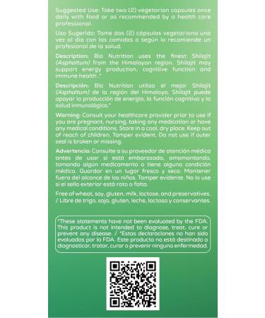 Bio Nutrition Shilajit (Asphaltum), 60 Vegetarian Capsules (500 mg per Capsule) - Buy Online on GoSupps.com