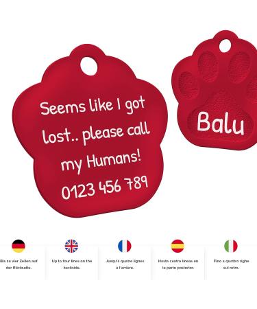 Buy Engraved Red Dog Tag Paw - 26mm Personalization & 2 Key Rings - International Shipping Available - Buy Online on GoSupps.com