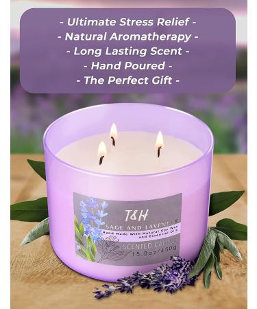 Sage Lavender Scented Candle | 3 Wick 16 Oz Aromatherapy Candle for Home | White Sage Cleansing Candle | Relaxing Soy Wax Candle - Buy Online on GoSupps.com