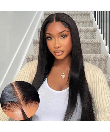 Joedir 13x4 Straight lace frontal wigs black gluely lace wigs for women synthetic light yaki straight wig plucked pre -plucked with baby hair free parting lace for women 30 inch black - Buy Online on GoSupps.com