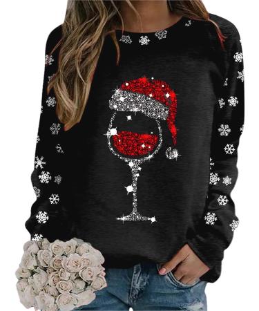 Women's Christmas Snowman & Penguin Print Sweatshirt | Black XL | Comfy O-Neck Raglan Pullover - Buy Online on GoSupps.com