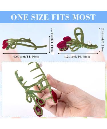 OIIKI Tulip Flower Hair Claw Clips with Pearl 2pcs - Large Red Tulip Metal Claw Clip for Thick Thin Hair - Fashion Grips Jaw Accessories - Buy Online on GoSupps.com