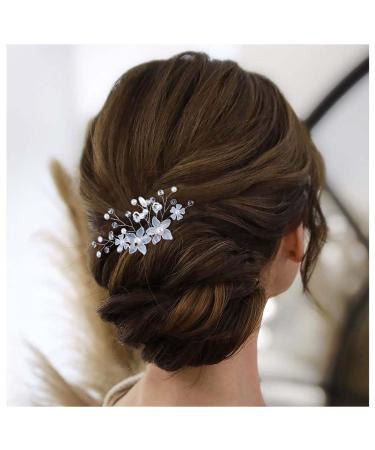 Cimenexe Bohemian Crystal Flower Hair Comb Rhinestone Flower Headpiece Silver Pearl Hair Barrette Vintage Pearl Flower Headwear Hairpiece Decorative Wedding Comb Hair Accessories Jewelry for Women