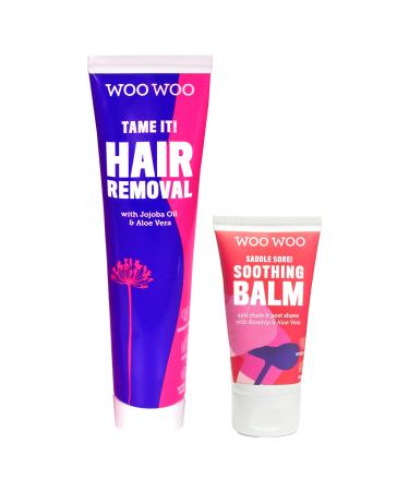 WooWoo Best Sellers Multibuy! - Tame It! Hair Removal Cream 100ml Jojoba Aloe Vera - Saddle Sore! Soothing Moisturising Balm 50ml Chamomile Rosehip Oil