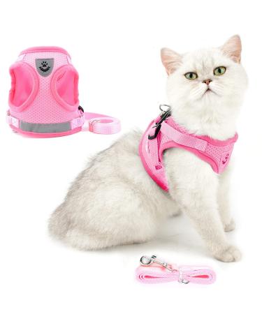 Ranphy cat dishes and leash breakout reflective adjustable adjustable small dog harness no pulling no choking soft mesh fabric padded hiking jacket S (breast size: 34 cm) pink