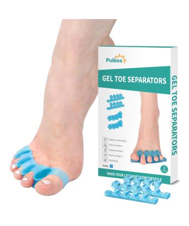 Puikos Toe Separator Toe Spacers Toe Straightener Alignment Orthotics Toe Dividers for Overlapping Toes Relief Bunion Hammer Toes Plantar Fasciitis Crooked Pedicure Nail Polish Yoga (Blue)