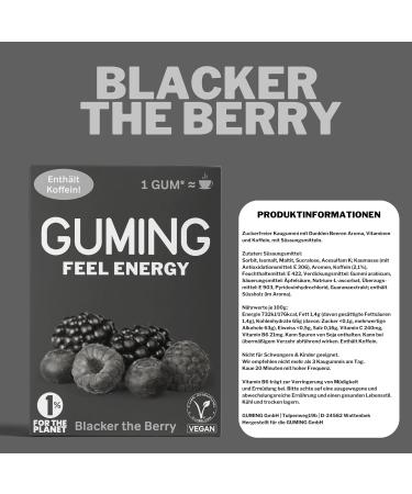 Buy Guming 40x Energy Chewing Gum | 60mg Caffeine | Sugar-Free Vegan Gum - Mint Cherry Berry Flavors (40 Pieces) - Buy Online on GoSupps.com