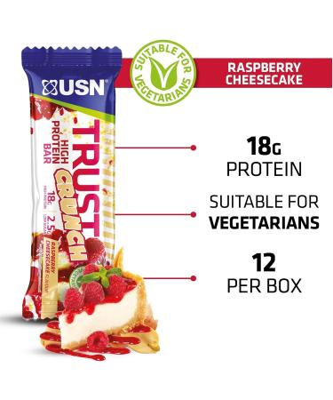 USN Trust Crunch Raspberry Cheesecake Protein Bars - 18g Protein, 12 x 60g Bars - Buy Online on GoSupps.com