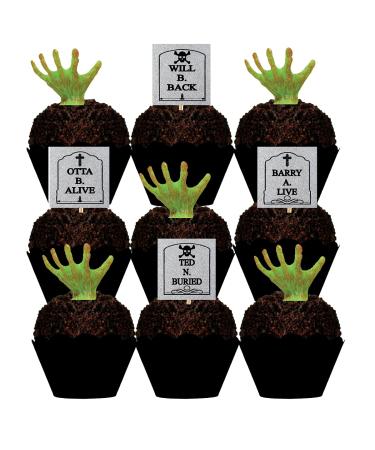 CakeSupplyShop Tombstones & Grabbing Hands Halloween Spooky -12pk Cupcake / Desert / Food Decoration Topper Picks