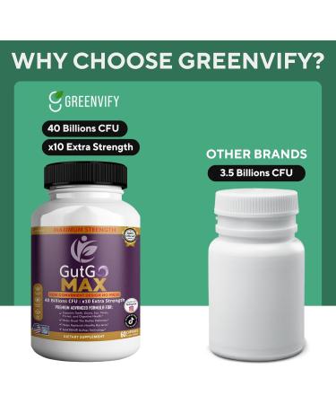 GREENVIFY GutGo Max Probiotic Supplement 40 Billion CFU 60 Capsules Maximum Strength Gluten Free Sugar Free (5) - Buy Online on GoSupps.com