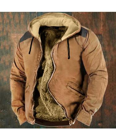 Hanxiulin Oversized Plush Jacket for Men | Warm Fleece Hooded Sweatshirt | Long Transition Outdoor Jacket in Brown - Buy Online on GoSupps.com