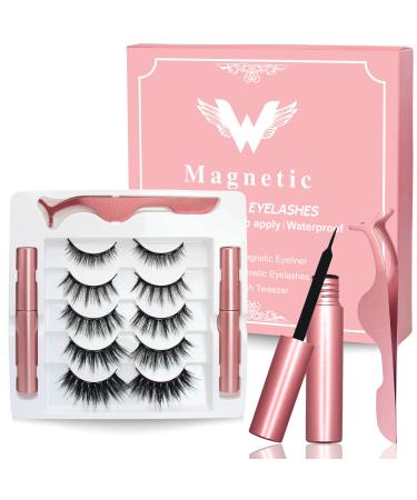 Magnetic Eyelashes Eye Lashes With 5 Pairs of Magnetic Lashes - 2 Tubes of Magnetic Eyeliner Reusable Magnetic Eyelashes with Tweezer No Glue Needed