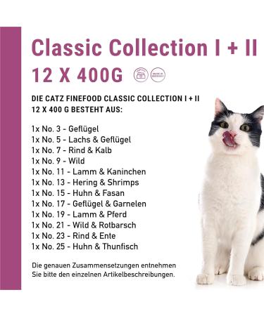 Buy Catz Finefood Classic Collection Gourmet Wet Cat Food - XXL Mix (12 x 400g) - Grain & Gluten-Free High Meat Content Made in Germany - Buy Online on GoSupps.com