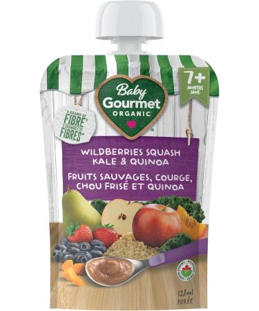 Baby Gourmet Organic Fruit & Veggie PLUS Puree Baby Food Pouches Wildberries Rhubarb Kale & Quinoa - No Added Sugar Or Salt Non GMO No Fillers Gluten Free Peanut Free - (128ml) 12 Pouches Peanut 128 - Buy Online on GoSupps.com