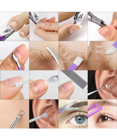 Professional 16-Piece Manicure/Pedicure Kit in Violet Leather Case - Stainless Steel Nail Care Tools for Men and Women - Perfect Gift for Thick Nails! - Buy Online on GoSupps.com
