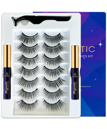 DUOERLA Magnetic Eyelashes with Eyeliner Kit -7 Pairs Wispy Cat-Eye Magnetic Lashes Natural Looking - Upgraded Long Lasting Reusable Cruelty Free&Vegan Easy 3D Fake Eyelashes with Applicator. Wispy Cat-Eye Magnetic Lashes 7Pairs