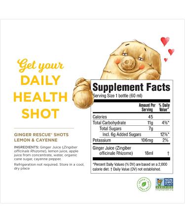 The Ginger People Ginger Rescue Lemon & Cayenne Ginger Shots  2 Ounce  Pack of 12 - Buy Online on GoSupps.com