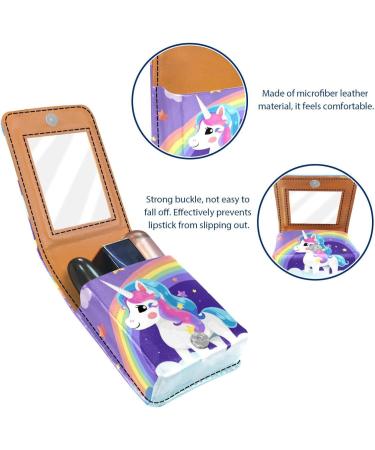 Mini Rainbow Unicorn Lipstick Case | Leather Lip Gloss Organizer with Mirror | Cute Cartoon Lipstick Holder Bag - Buy Online on GoSupps.com