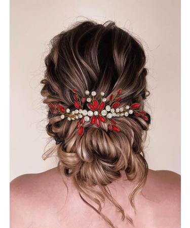 IYOU Rhinestone Bridal Hair Comb Red Crystal Wedding Side Combs Flower Bride Bridesmaid Headpiece for Women - Buy Online on GoSupps.com