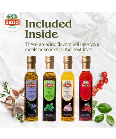 Naturally Infused Olive Oil Tasting Set with Gift Box - Garlic, Rosemary, Basil, Chili Pepper - 4x8.5 fl.oz - All Natural - Great Corporate Gift - Buy Online on GoSupps.com