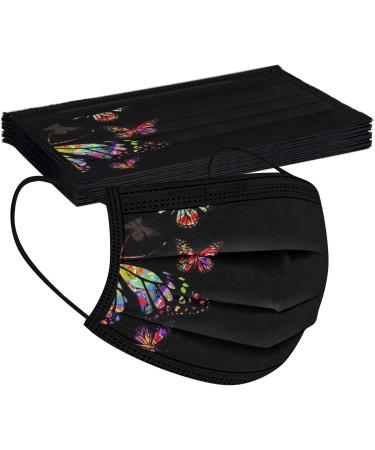 Zewuai 10-100PC Adult Women Butterfly Print Black Disposable Face_Mask 3Ply Non-Woven Breathable Face Bandana- Made in US. B-10pc - Buy Online on GoSupps.com