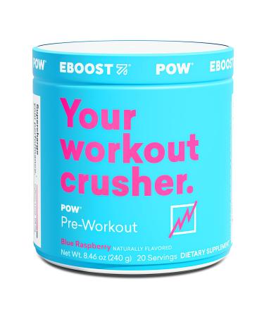 EBOOST POW Natural Pre-Workout – 20 Servings - Blue Raspberry - A Pre Workout Supplement for Performance, Joint Mobility Support, Energy, Focus - Men and Women - Non-GMO, Gluten-Free, No Creatine Blue Raspberry 20 Servings