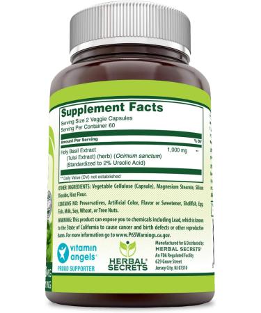Herbal Secrets Holy Basil 1000mg - 120 Non-GMO Capsules for Calm, Wellness & Mood Support - Buy Online on GoSupps.com