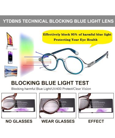 3 Pack Retro Round Blue Light Blocking Reading Glasses for Men & Women - Computer Readers with Spring Hinge - 2.0 Blue/Brown/Black - Buy Online on GoSupps.com