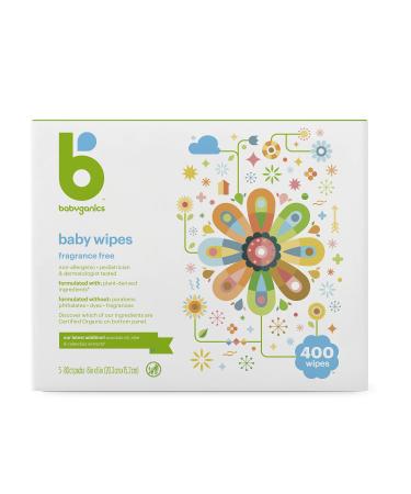 Baby Wipes, Babyganics Unscented Diaper Wipes , 400 Count, (5 Packs of 80), Non-Allergenic and formulated with Plant Derived Ingredients Wipes 400 Count (Pack of 1)
