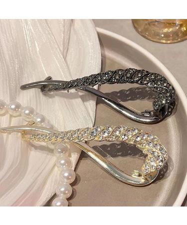 2pcs New Rhinestone One Word Hair Clips French Banana Clip Super Flash Twist Hairpin Non Slip Jaw Hair Claws Hair Accessories