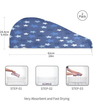 Stars Dry Hair Cap - Quick Drying 2 Piece Towel Set with Button Headband | Super Absorbent & Soft - Buy Online on GoSupps.com