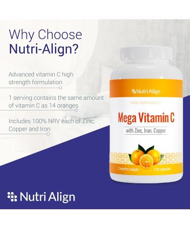 Nutri-Align Mega Vitamin C | 120 High Strength Vitamin C 1000mg Capsules - VIT C and Zinc Iron & Copper Supplement | VIT C Supplements | Gluten & Sugar Free | Powerful Antioxidant 120 Count (Pack of 1) - Buy Online on GoSupps.com