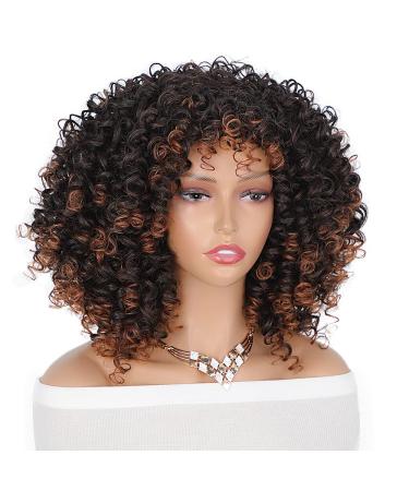 Afro Curly Wig with Bangs - Dark Brown Shoulder Length Synthetic Kinky Curly Wig for Black Women - Buy Online on GoSupps.com