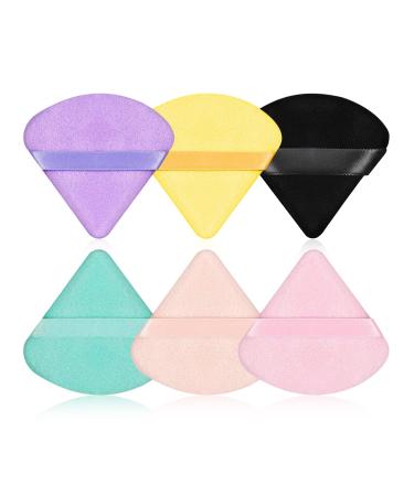 HoPliGhe Powder Puff,6 Pcs Powder Puffs for Face Powder,Supper Soft Velour Triangle Powder Puff-for Loose Powder Foundation Application Reusable-Wet-Dry Cosmetics Makeup Tools(Multicolored) Multi-colored